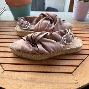 Allsaints Womens Rise Espadrille Sandals in Blush Pink With Knotted Leather Stra